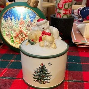 Spode Holiday Cookie Jar/ pet treat jar Excellent condition
